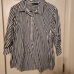 New York & Company Black and White Striped Blouse